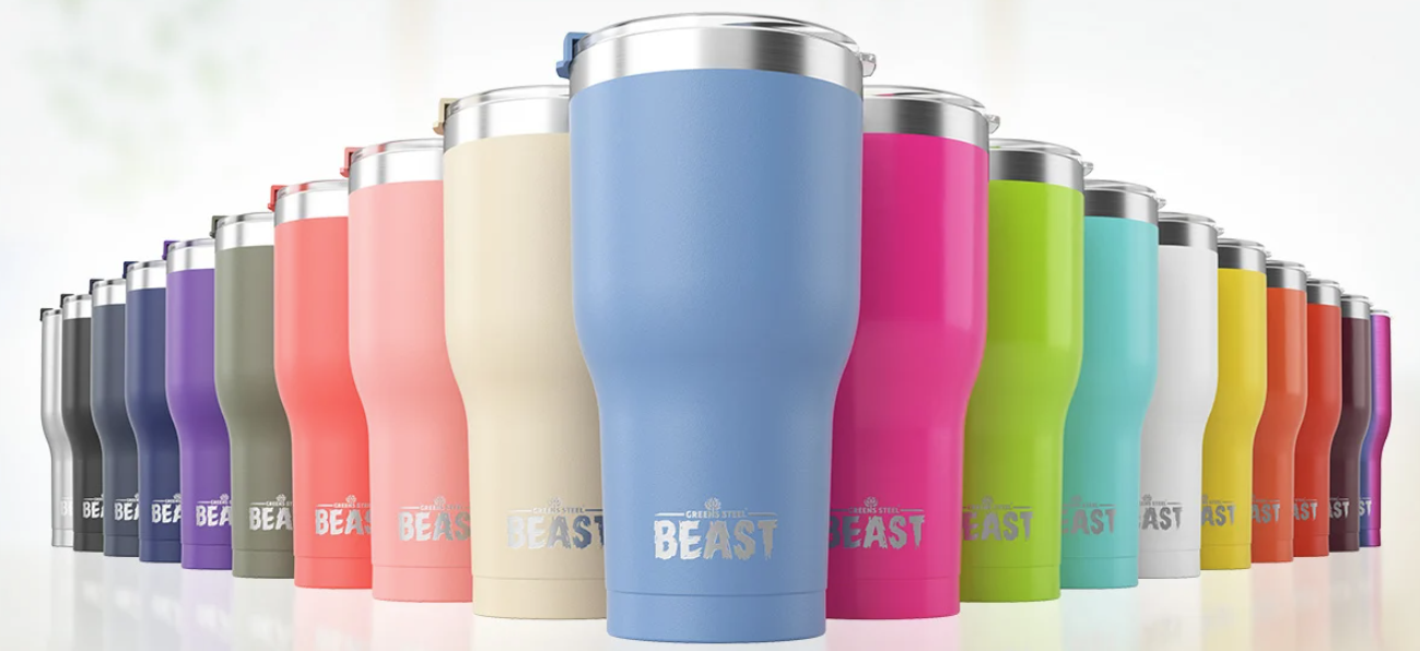 Best office gift ideas for employees Greenssteel Beast tumblers cups bottles mugs can coolers koozies