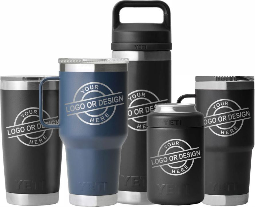 custom branded corporate gift ideas for employees yeti rambler tumblers, bottles and mugs